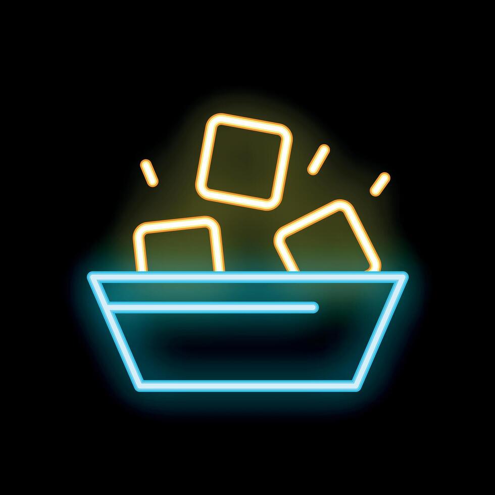 Neon sign of ice cubes falling into glass with blue liquid vector