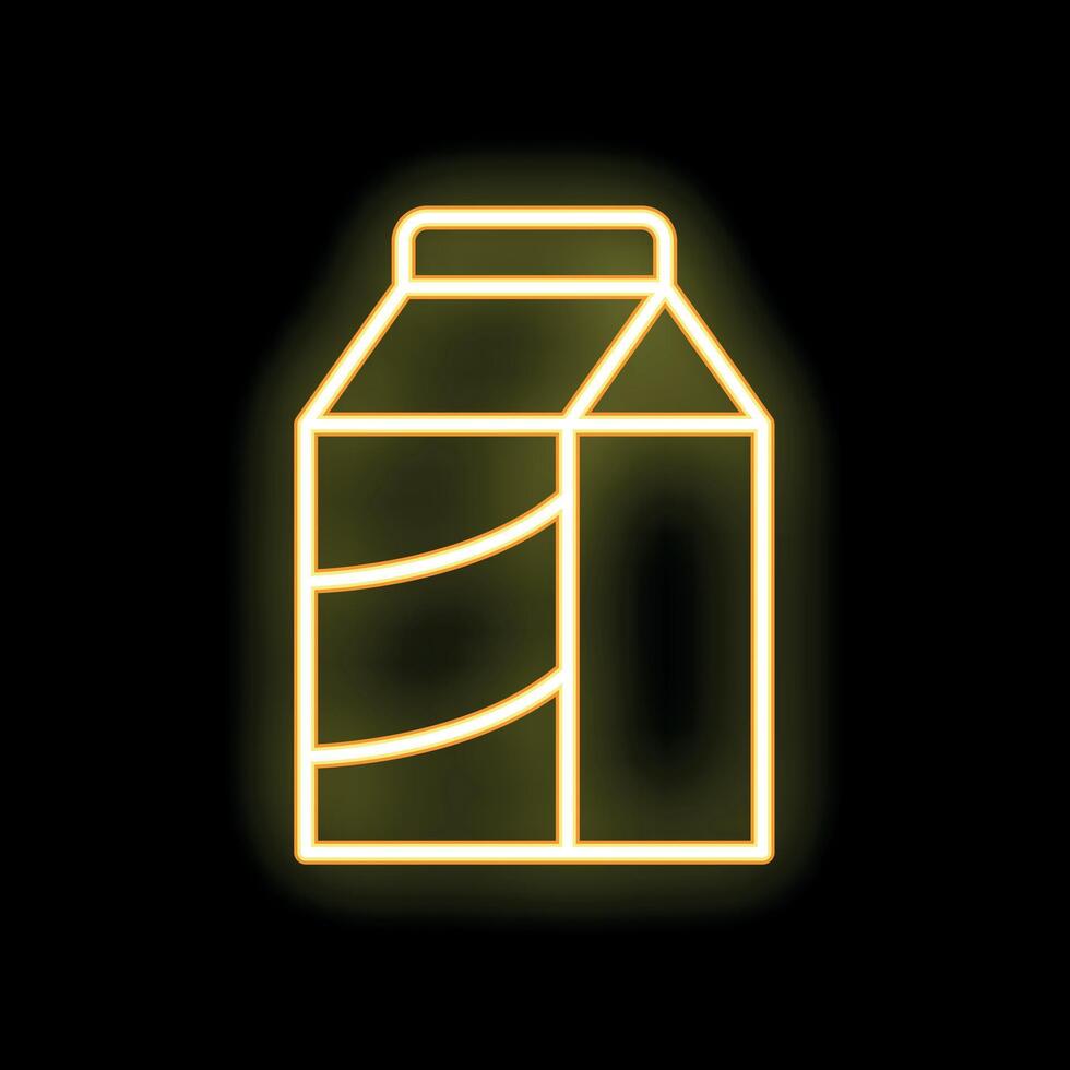 Glowing neon icon of a milk carton shining on black background vector