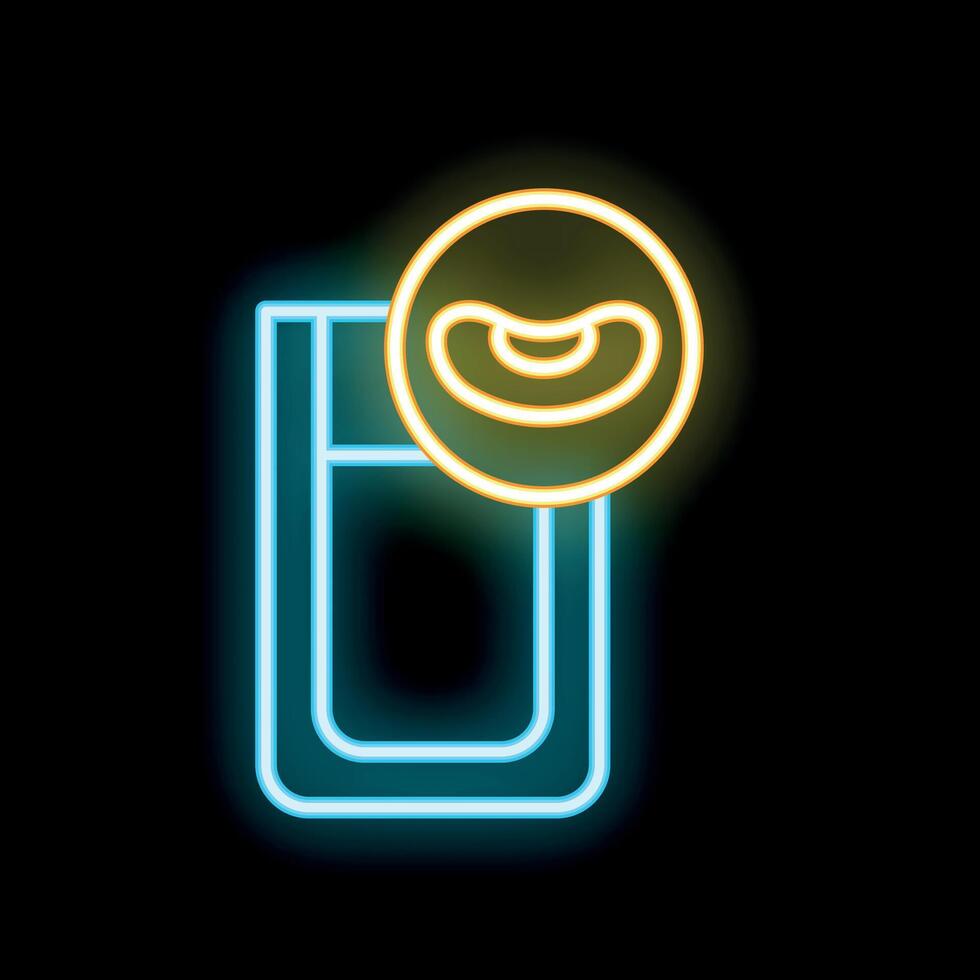 Neon icon of glass with cashew milk representing vegan beverage vector