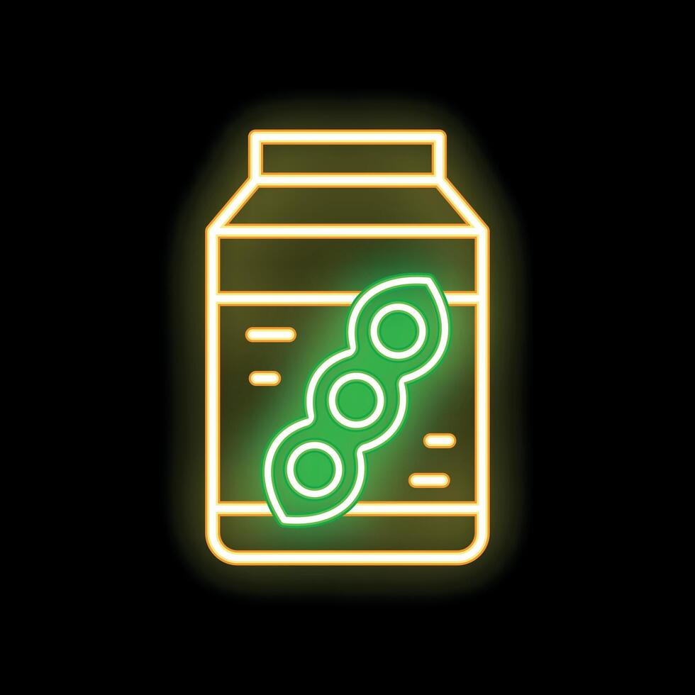 Neon icon of plant based milk in yellow and green, isolated on a black background vector