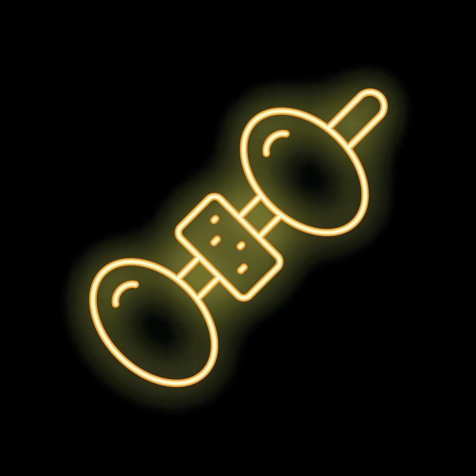 Yellow neon sign of olives on a stick on black background vector