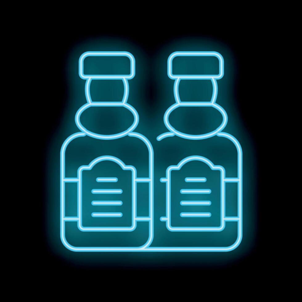 Blue neon sign showing two bottles with blank labels on a black background vector