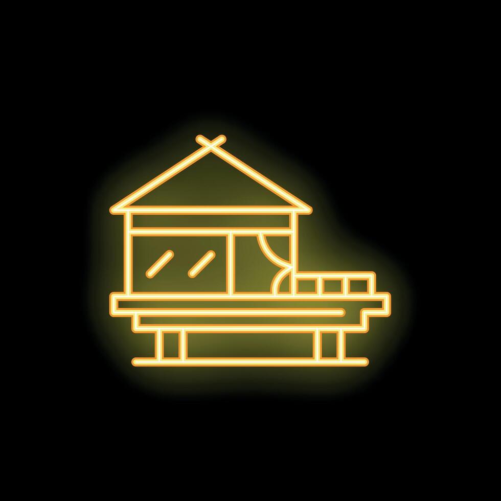 Neon bungalow icon representing vacation rental property and tourism vector