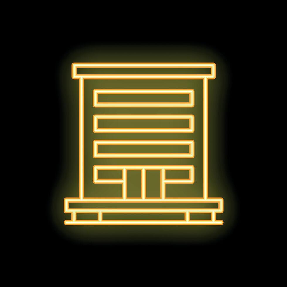 Glowing neon icon of modern office building at night vector