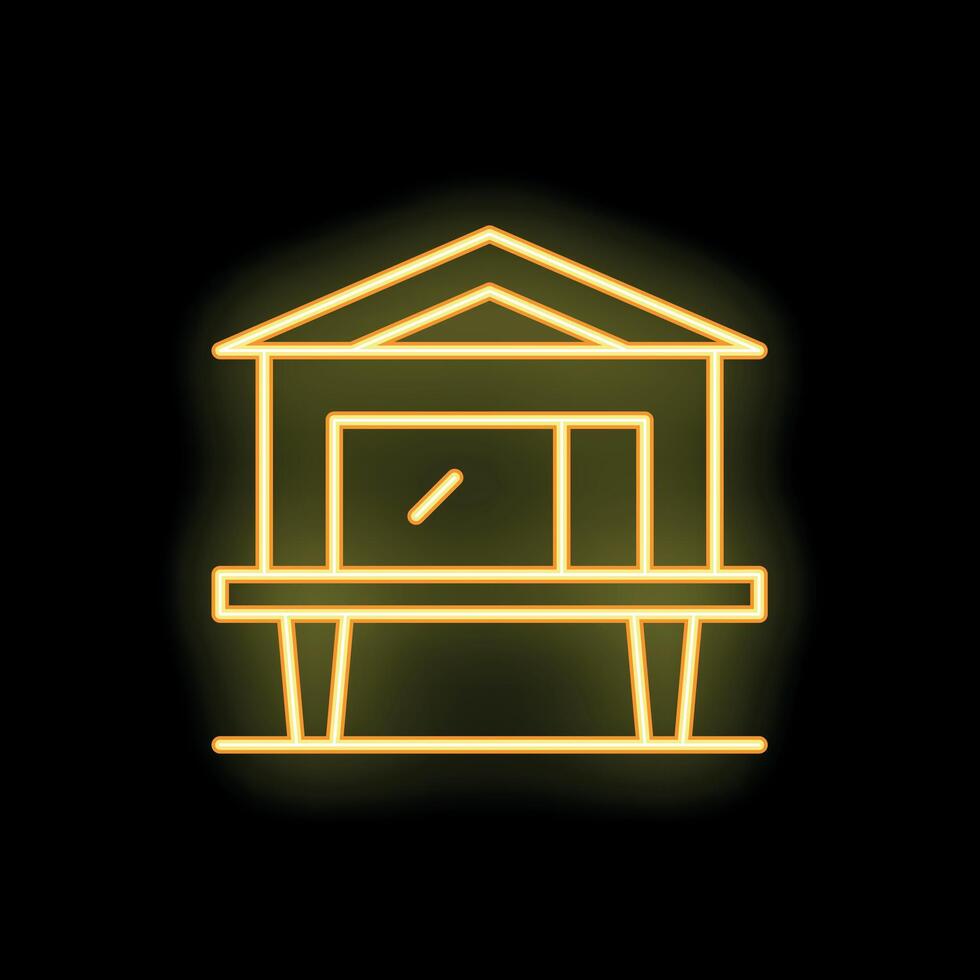 Neon yellow small house with large window standing on legs icon vector