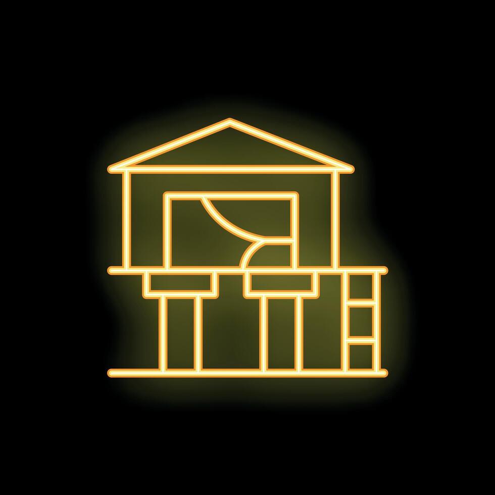 Glowing neon icon of a treehouse with slide for children playing vector