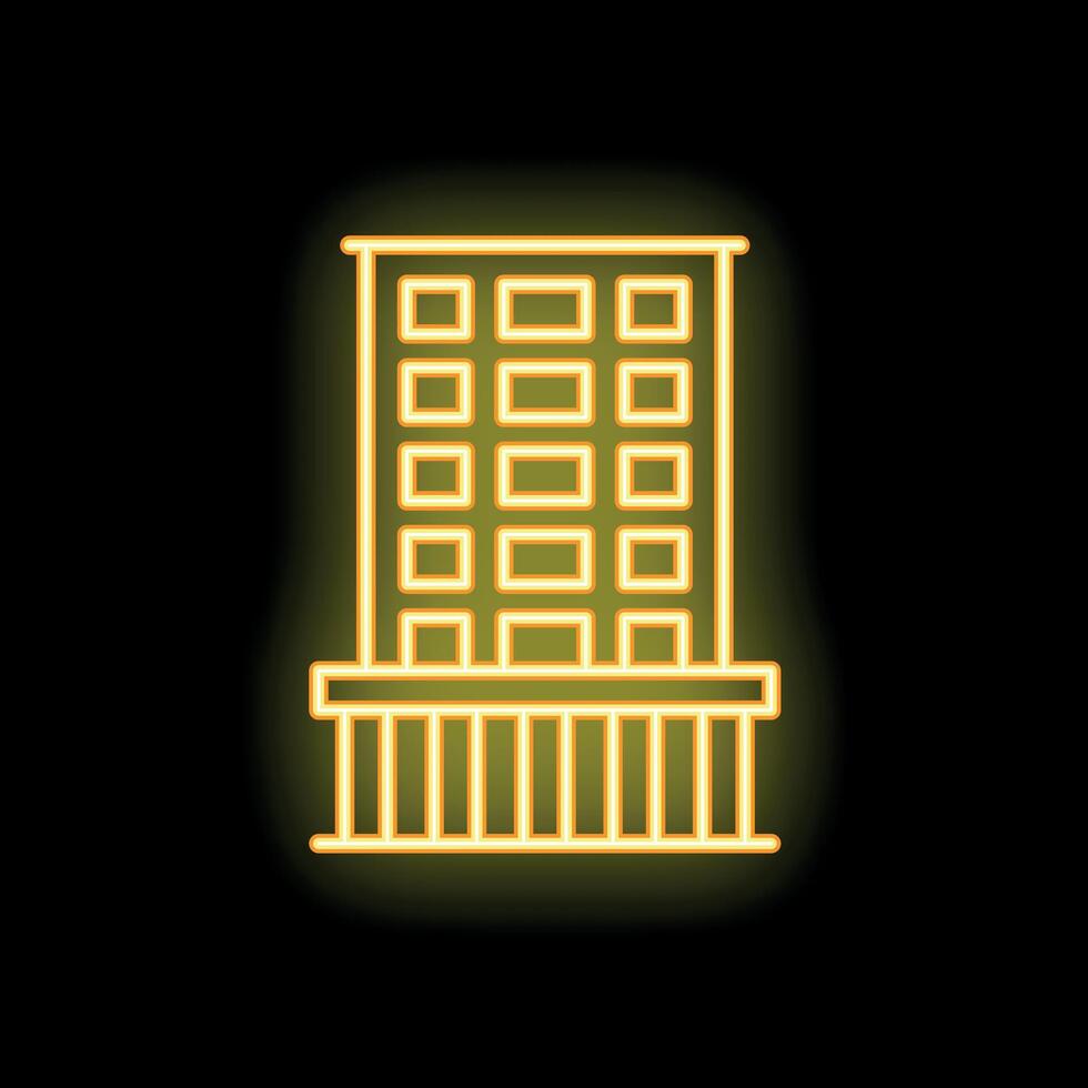 Glowing neon icon of modern office building at night vector