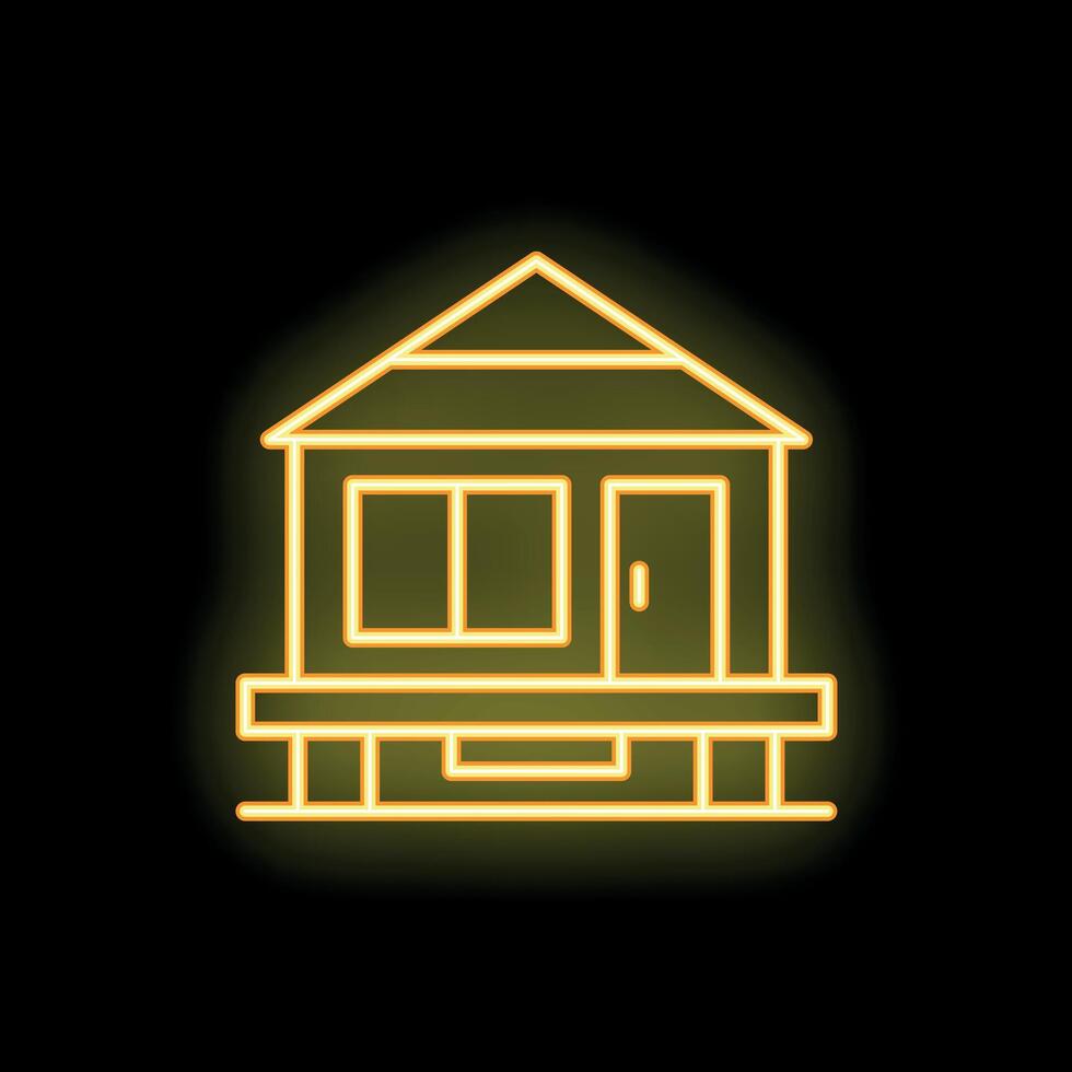 Glowing neon icon of a tiny house representing minimalist living vector