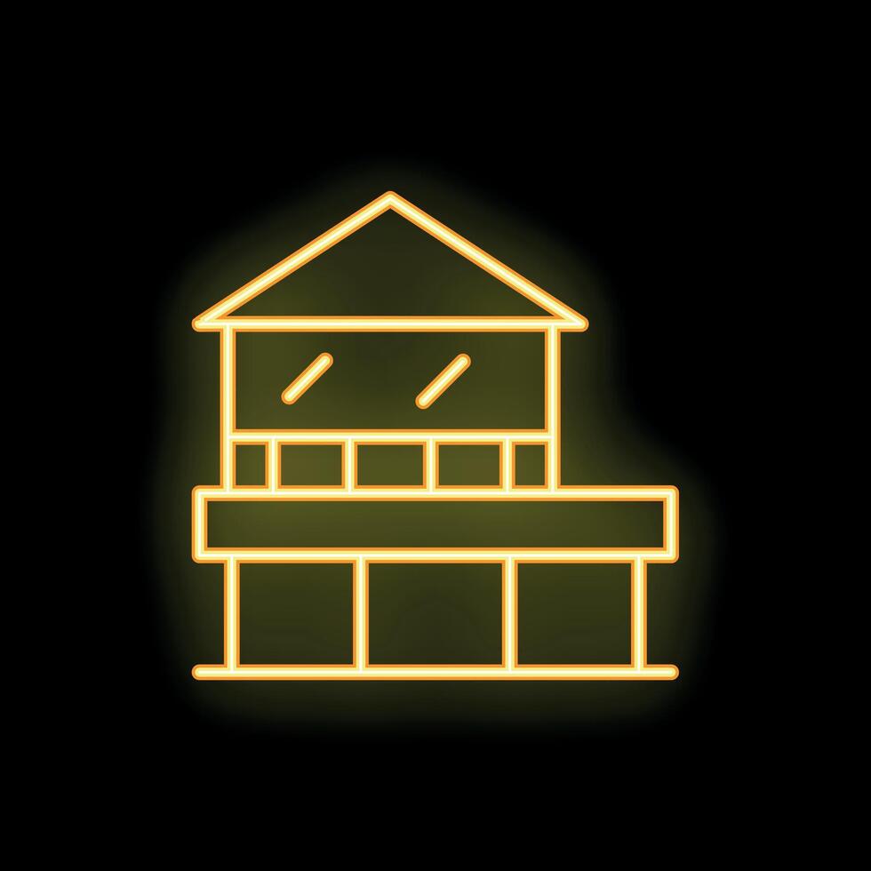 Glowing neon sign depicting a tropical bungalow at night vector