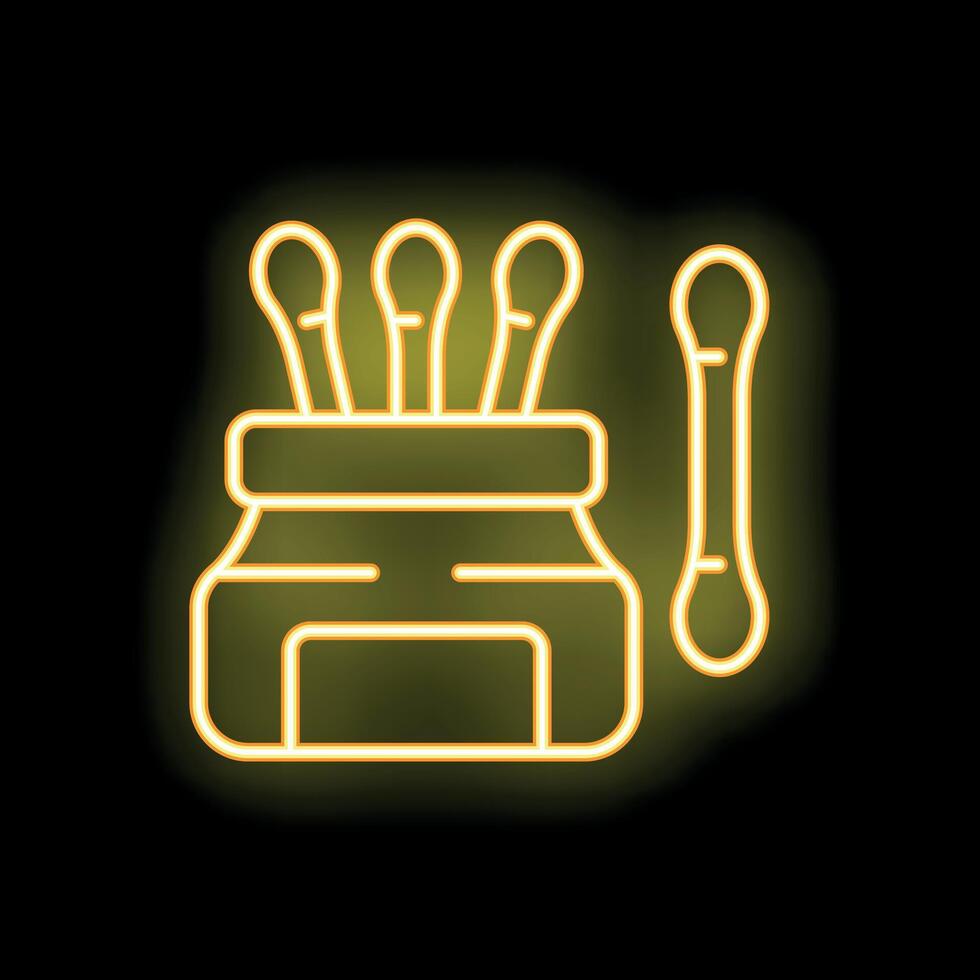 Neon sign of cotton buds in jar with one out for ear cleaning vector