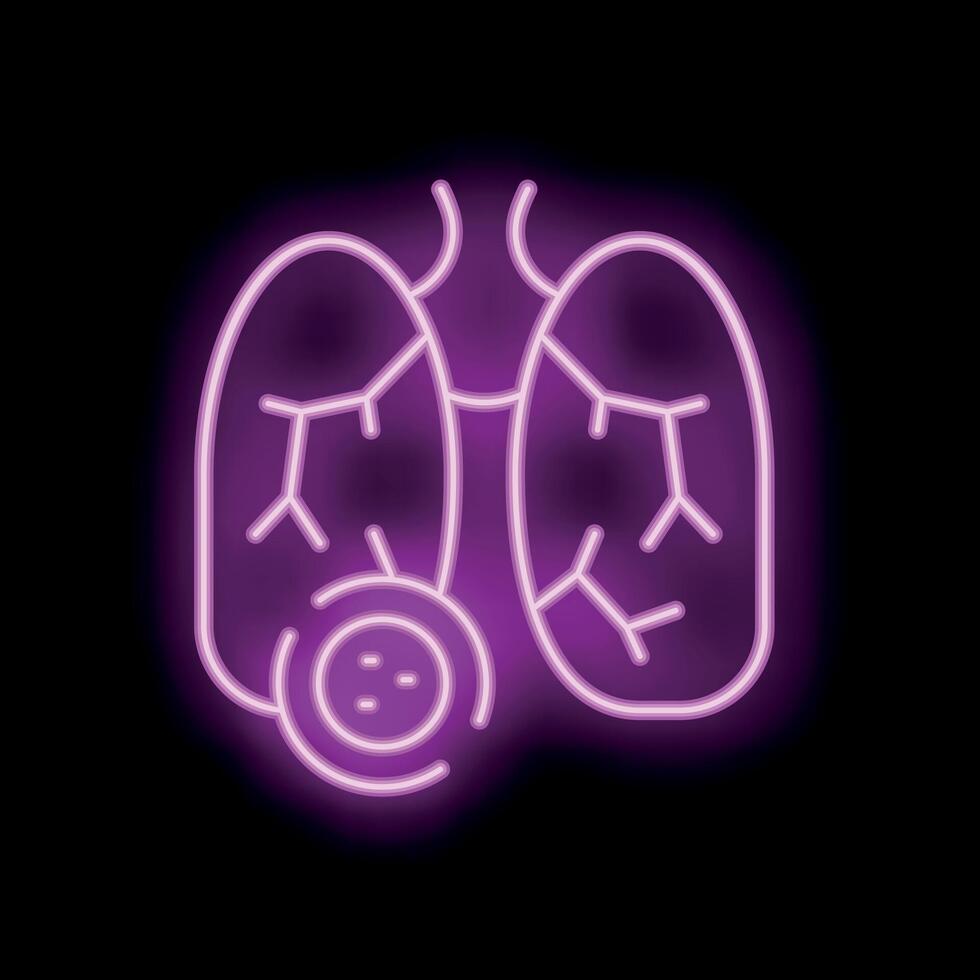 Neon icon of lungs showing respiratory virus or bacteria vector