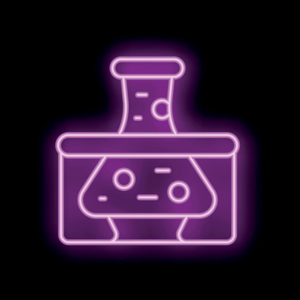 Neon icon of erlenmeyer flask with bubbling chemical substance experiment vector