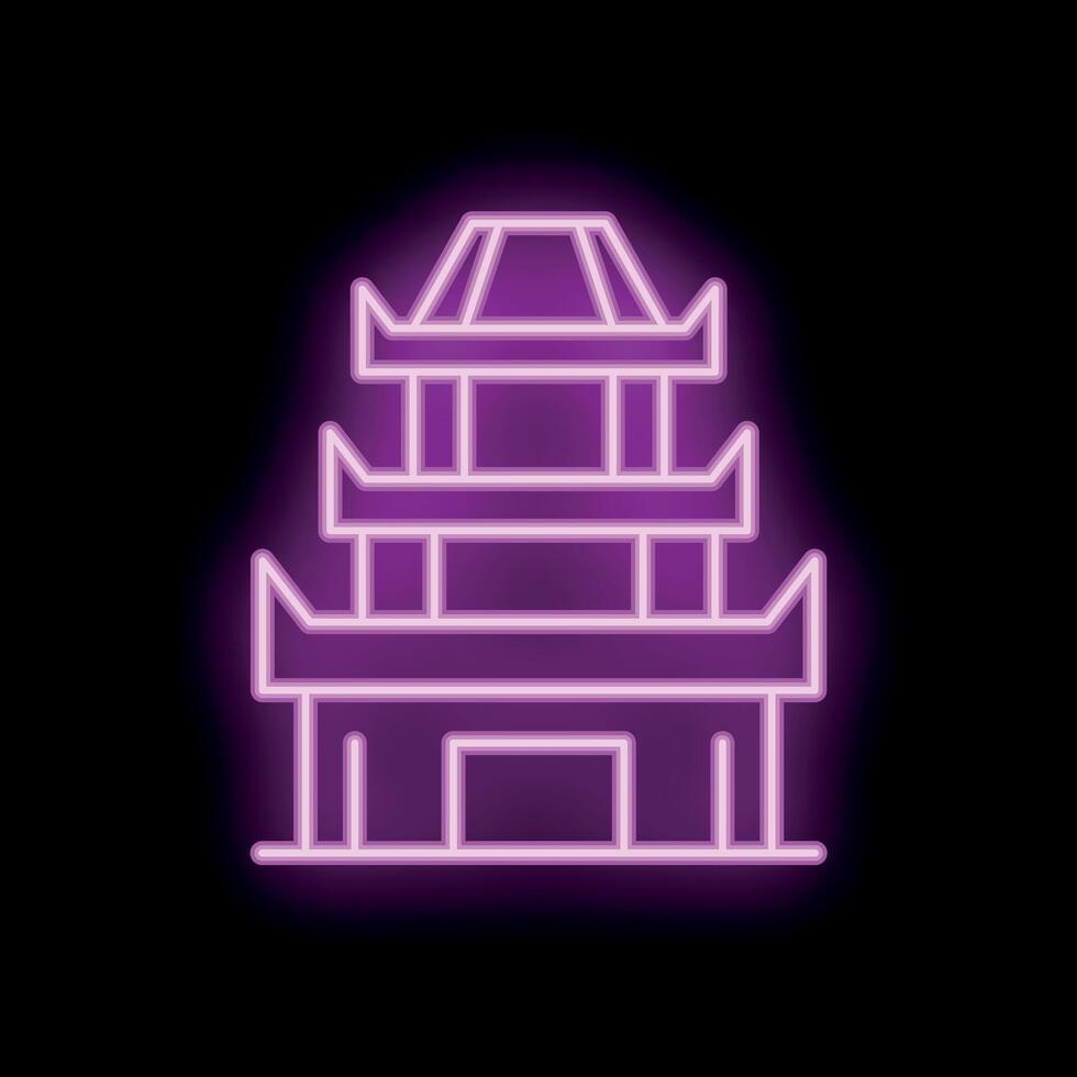 Purple neon sign of a japanese pagoda glowing on a black background vector