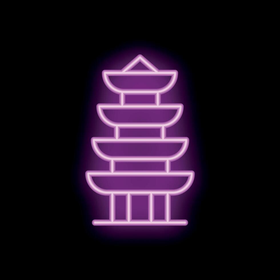 Bright purple neon sign showing a pagoda temple in asia vector