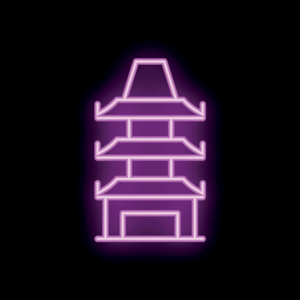 Neon sign of a pagoda glowing on a black background vector