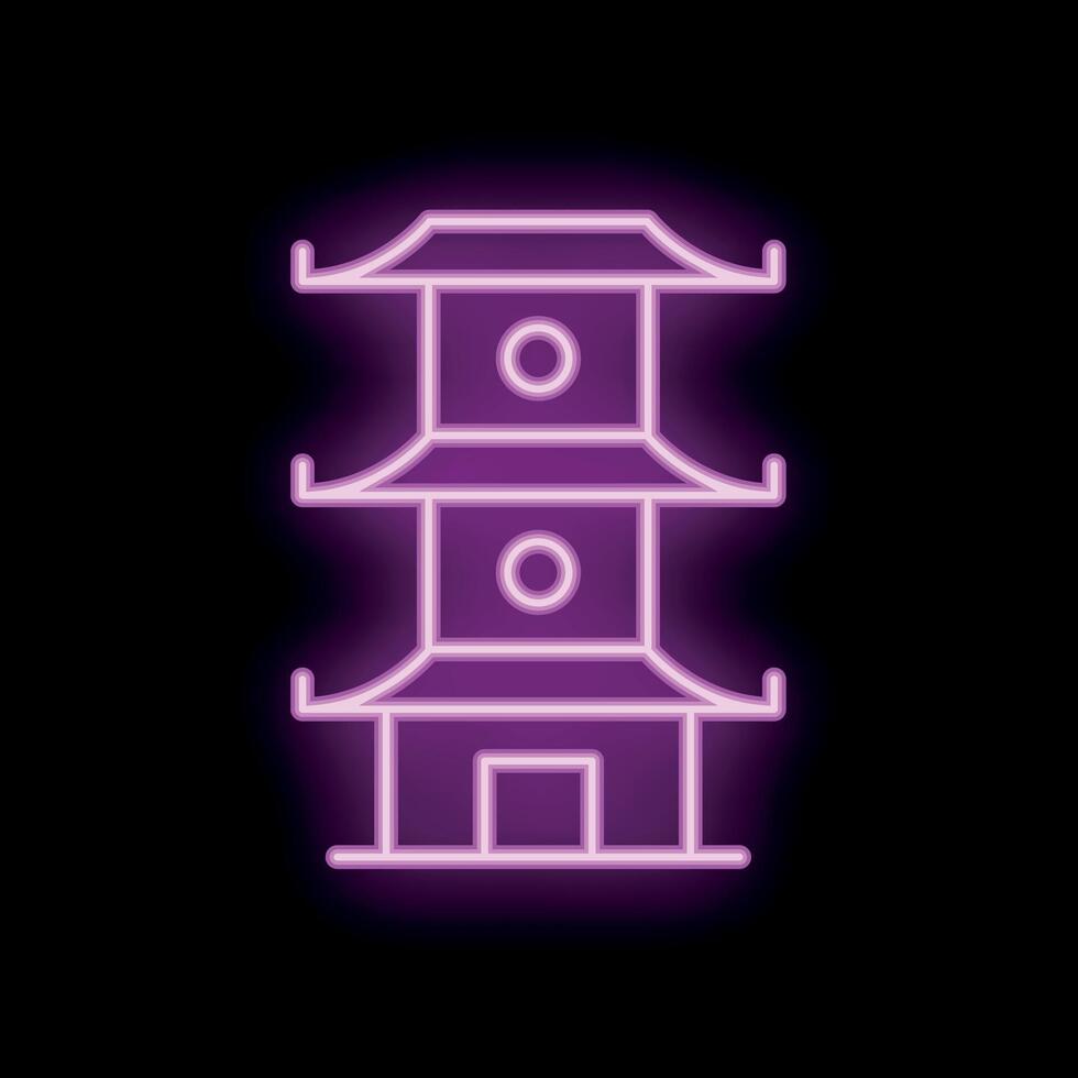 Neon style icon of japanese pagoda temple building vector