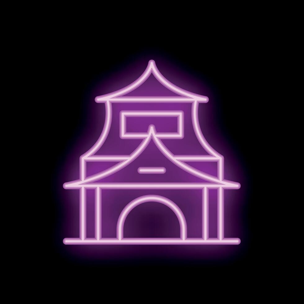 Neon style icon of japanese building with curved roof and pillars vector