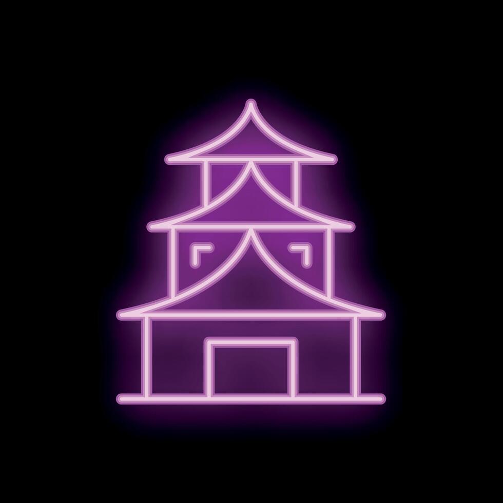 Neon sign featuring traditional japanese pagoda temple building vector