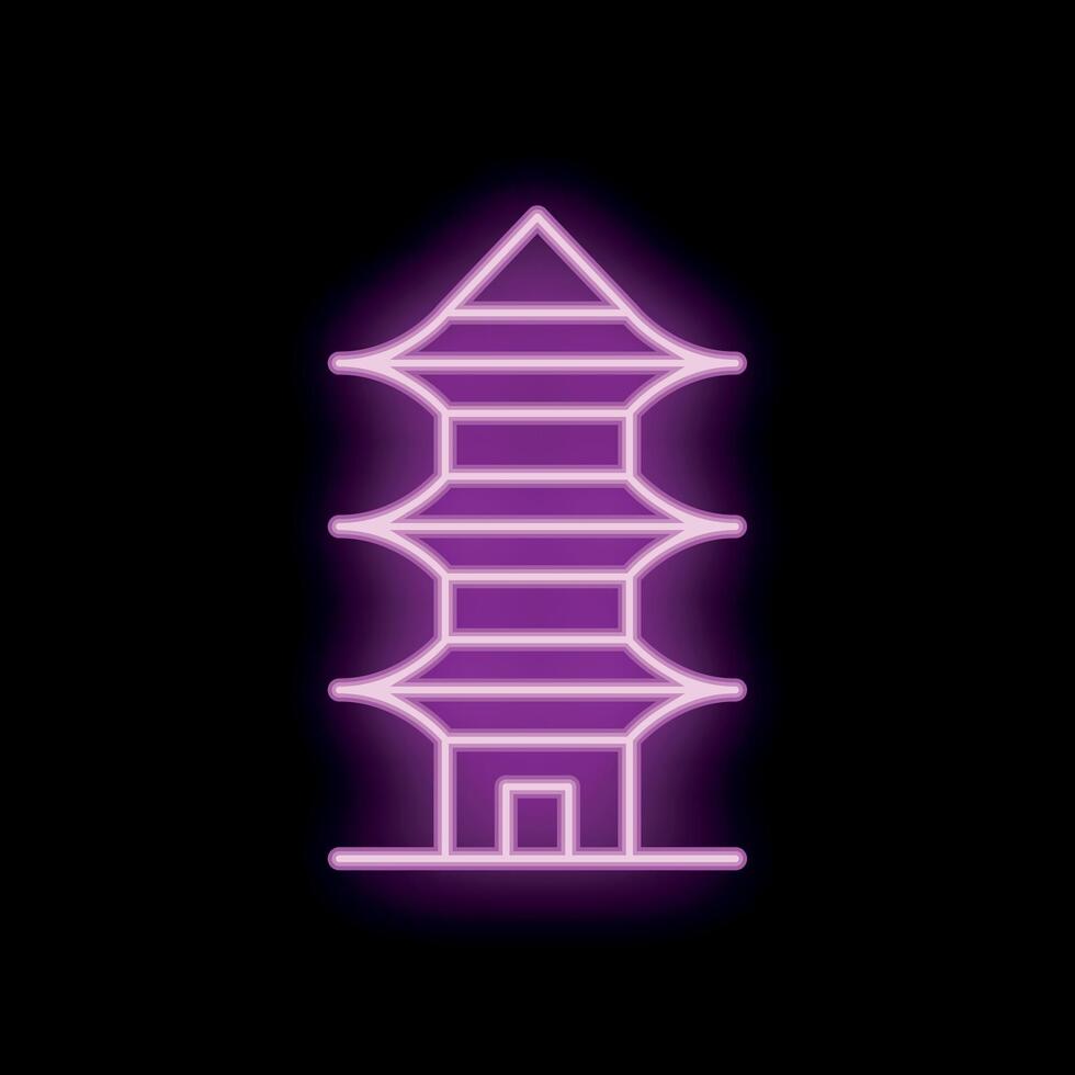 Neon sign representing a pagoda, a traditional tiered tower from east asia vector