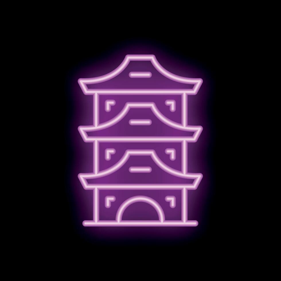 Glowing neon sign depicting a pagoda temple at night vector