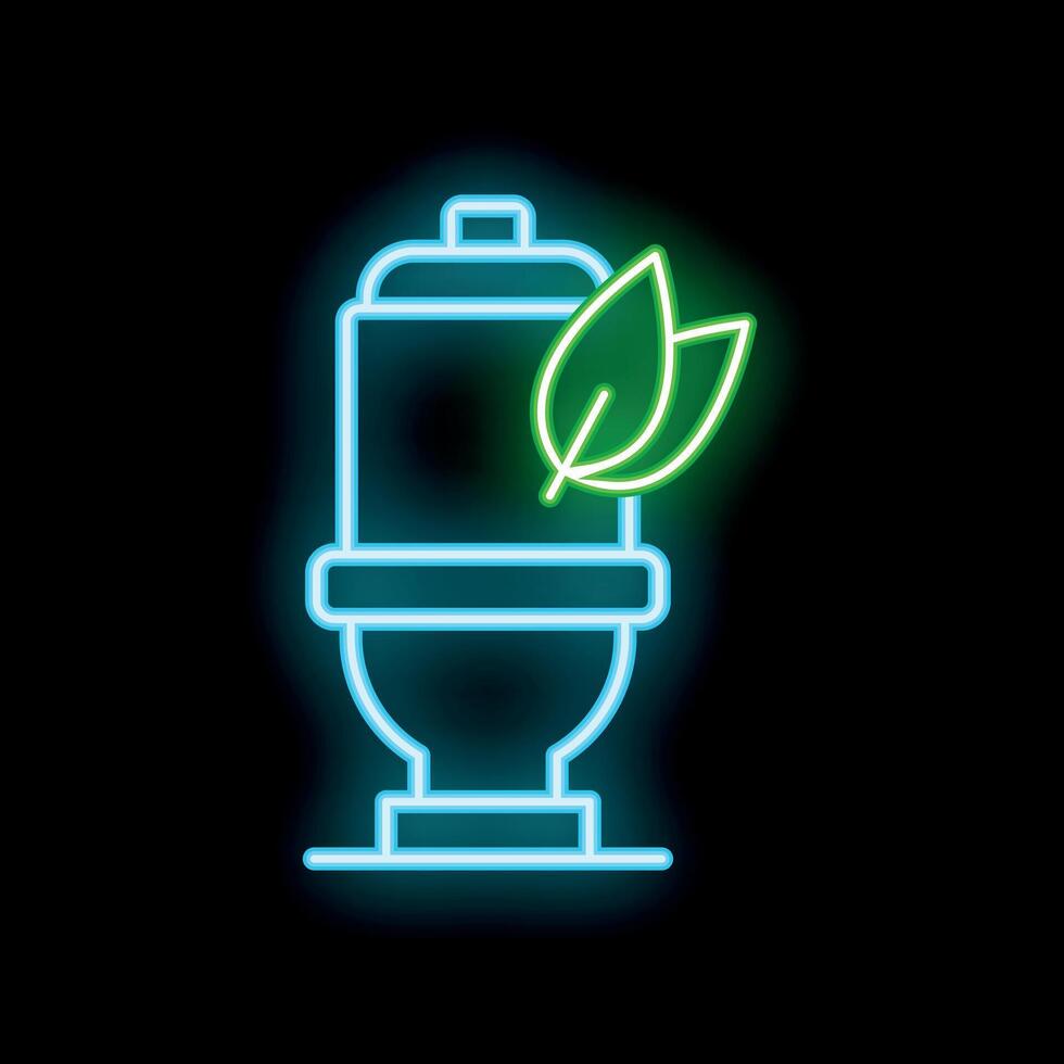 Glowing neon icon of eco friendly toilet with green leaf vector