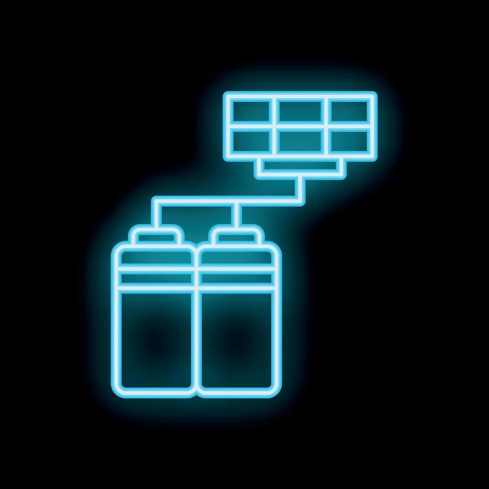 Solar panel charging accumulator battery neon light icon vector