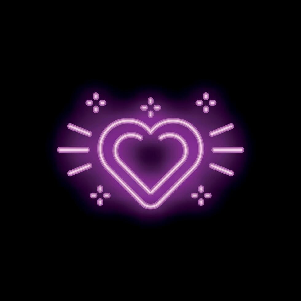 Bright purple neon heart glowing on black background vector