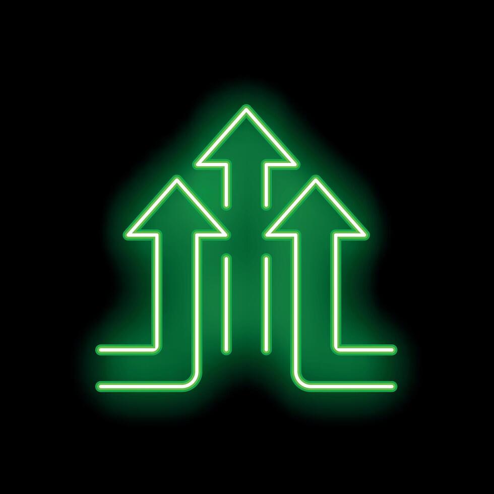 Green neon arrows pointing upwards on a black background vector