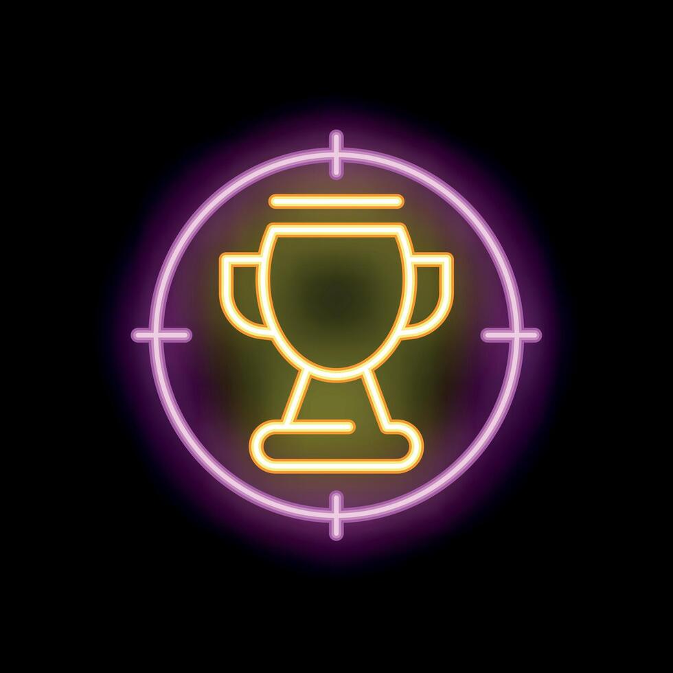 Neon sign representing aiming for the prize with target and trophy vector