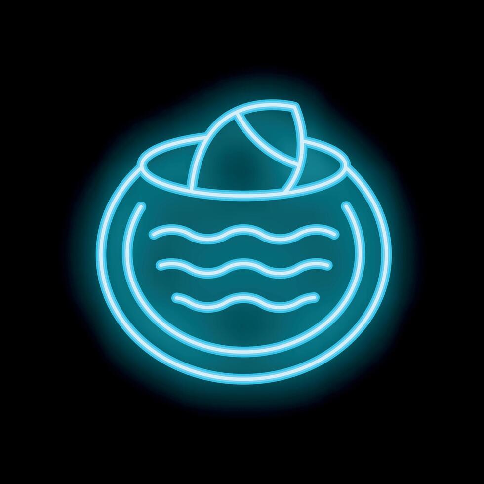 Neon sign representing round aquarium with fish swimming inside vector