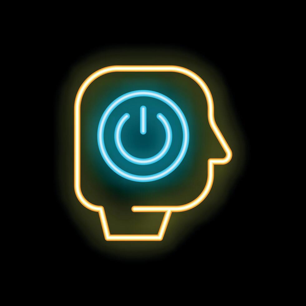 Neon sign of human head with power button showing mental health awareness vector