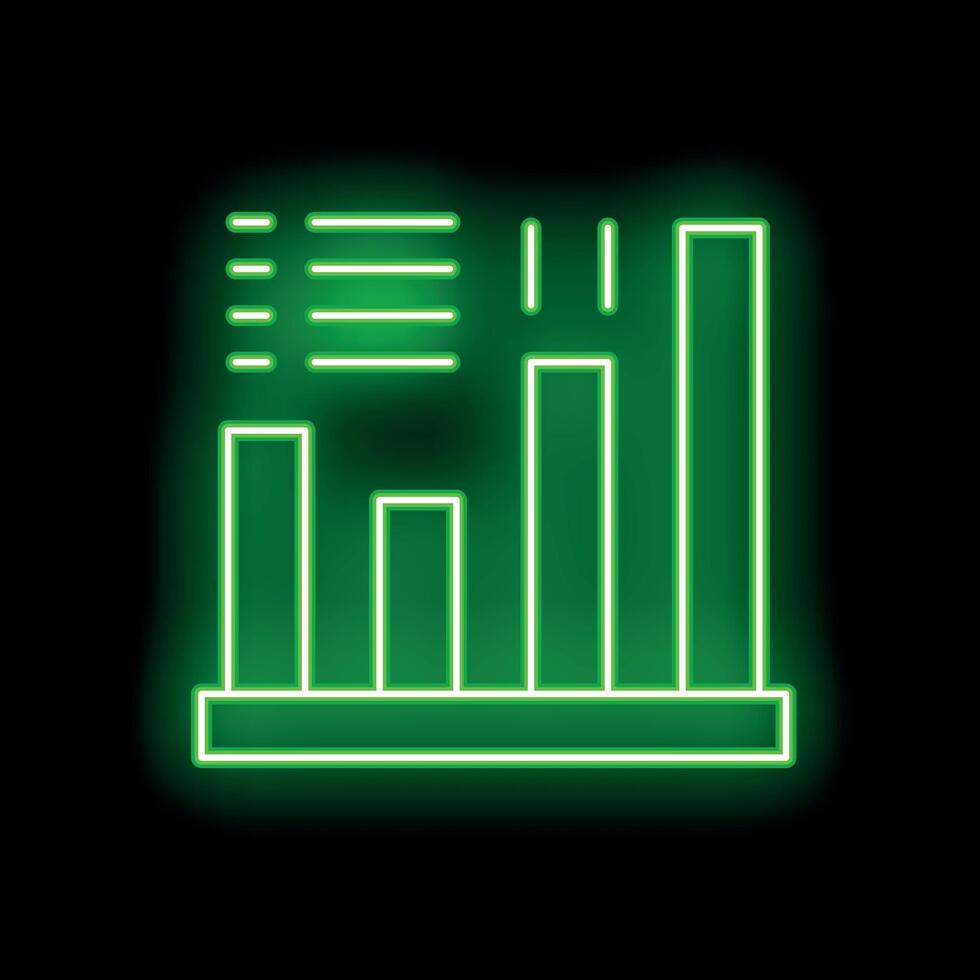 Green neon bar chart showing market analysis data vector