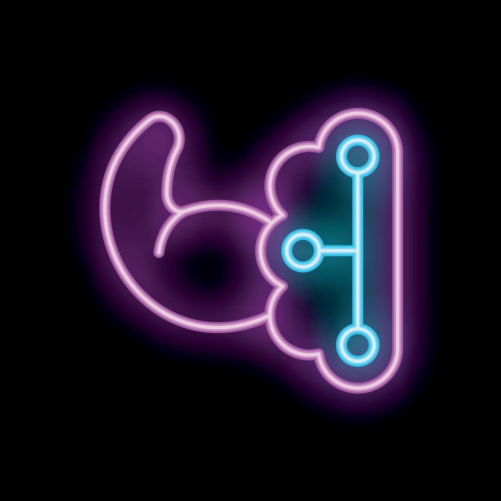 Neon sign of a strong arm lifting a cloud computing symbol vector