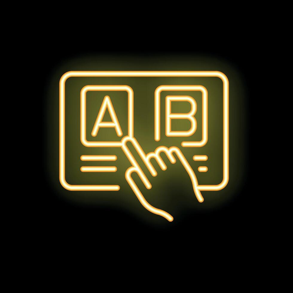 Person choosing option a on tablet computer in neon style vector