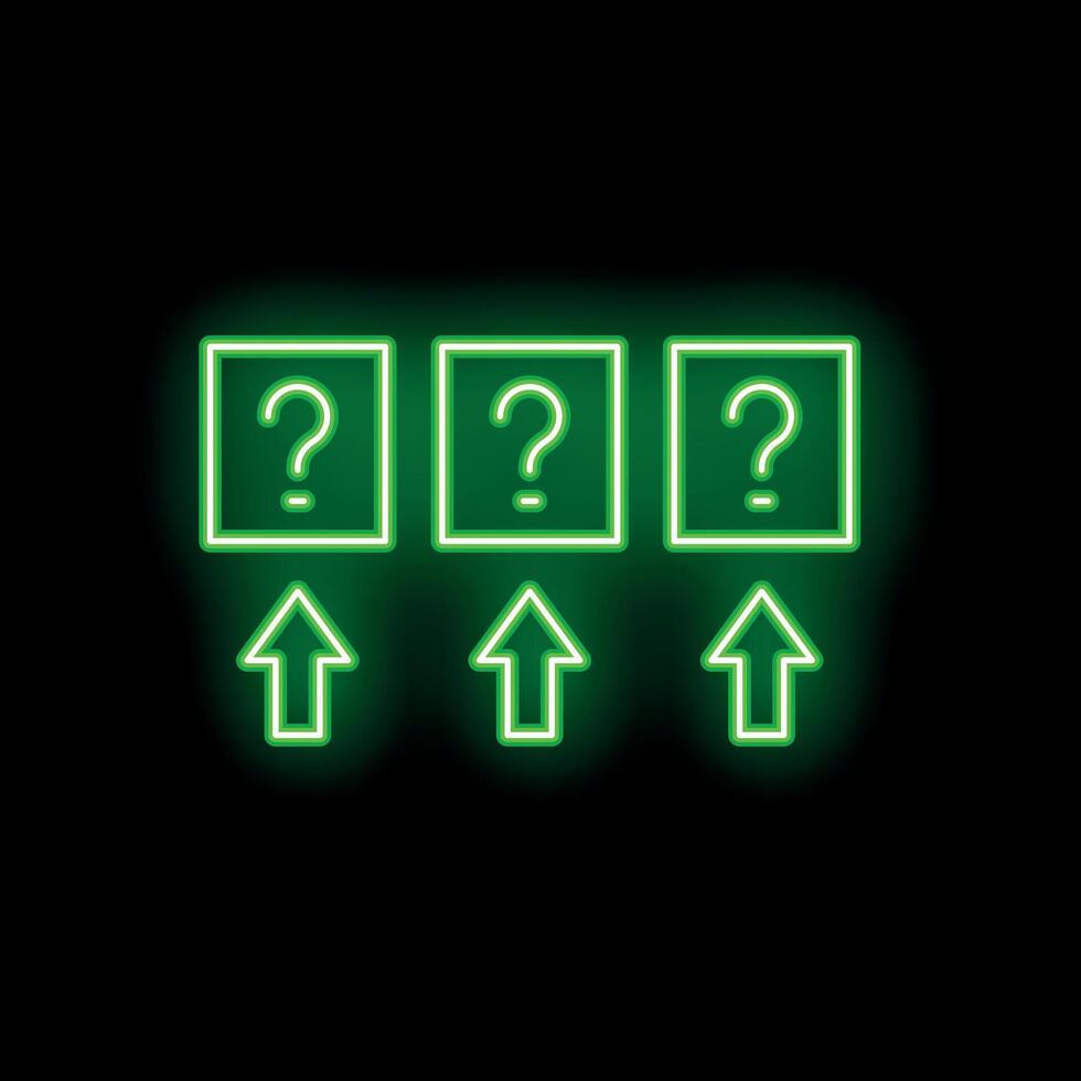 Neon green question marks with up arrows on a black background vector