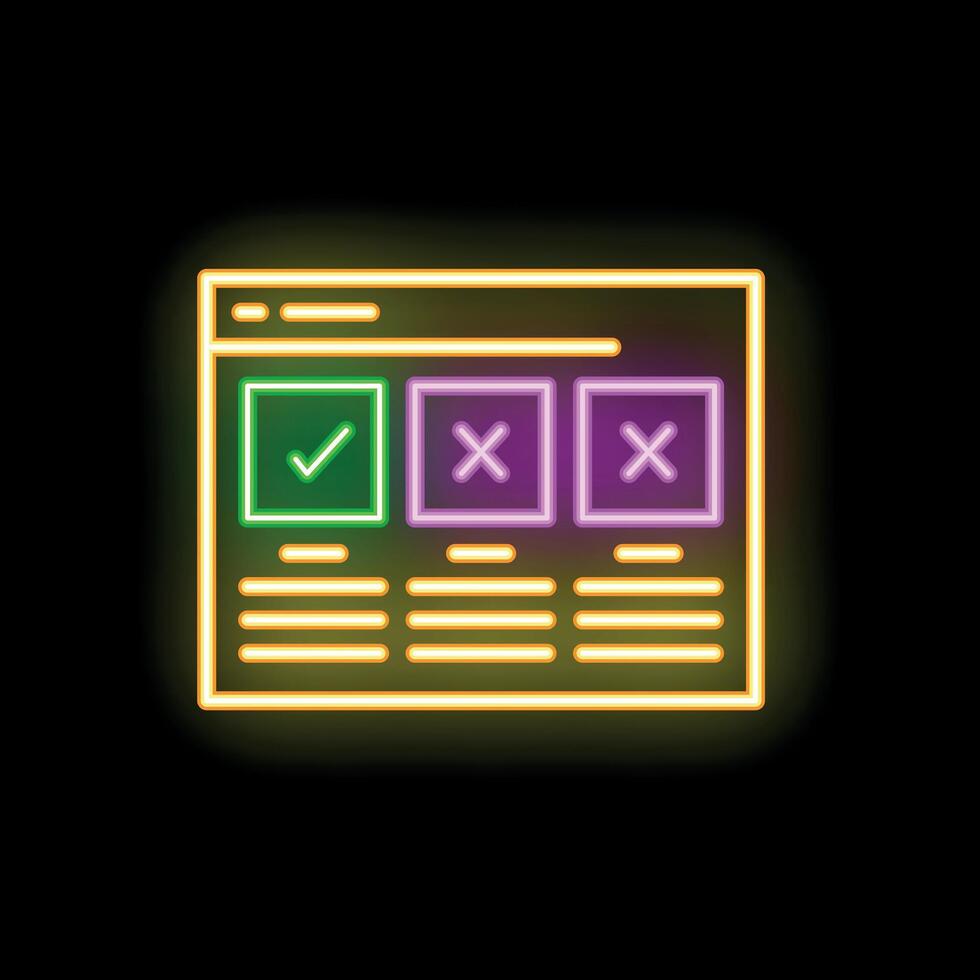 Neon online survey with check and cross marks for feedback vector