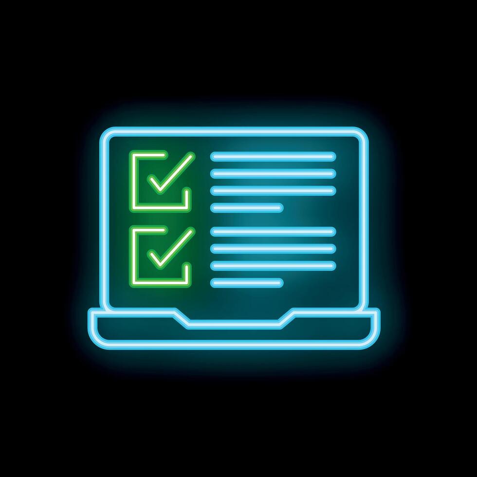 Neon laptop showing checkmarked checklist on screen vector