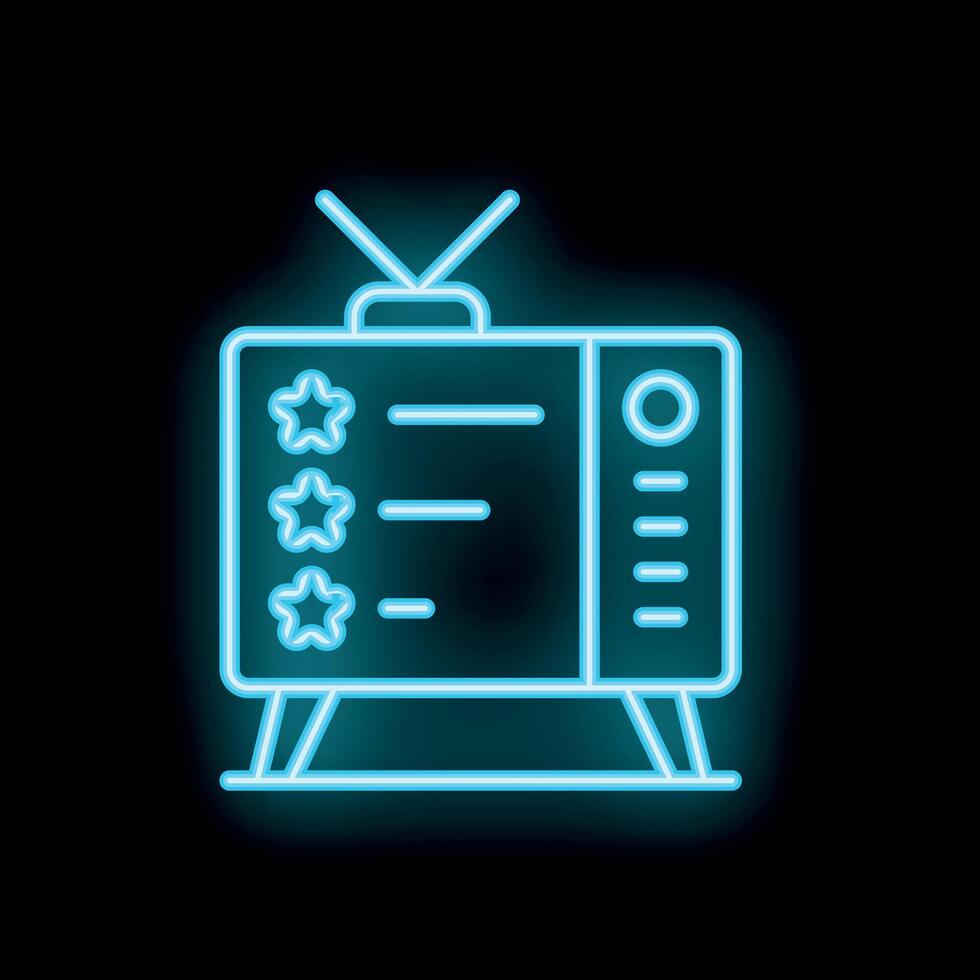 Neon icon of retro tv showing rating stars on black background vector