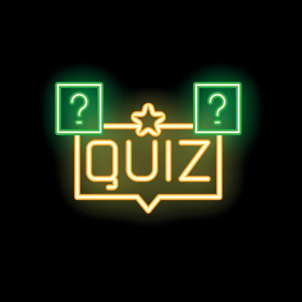 Neon sign with text quiz, two question marks and star vector