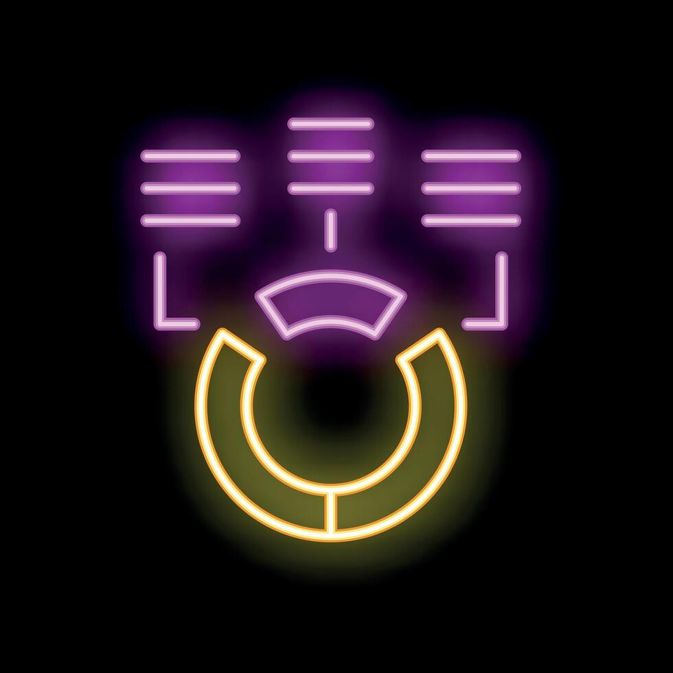 Neon sign representing data analysis with pie chart and sorting variables vector