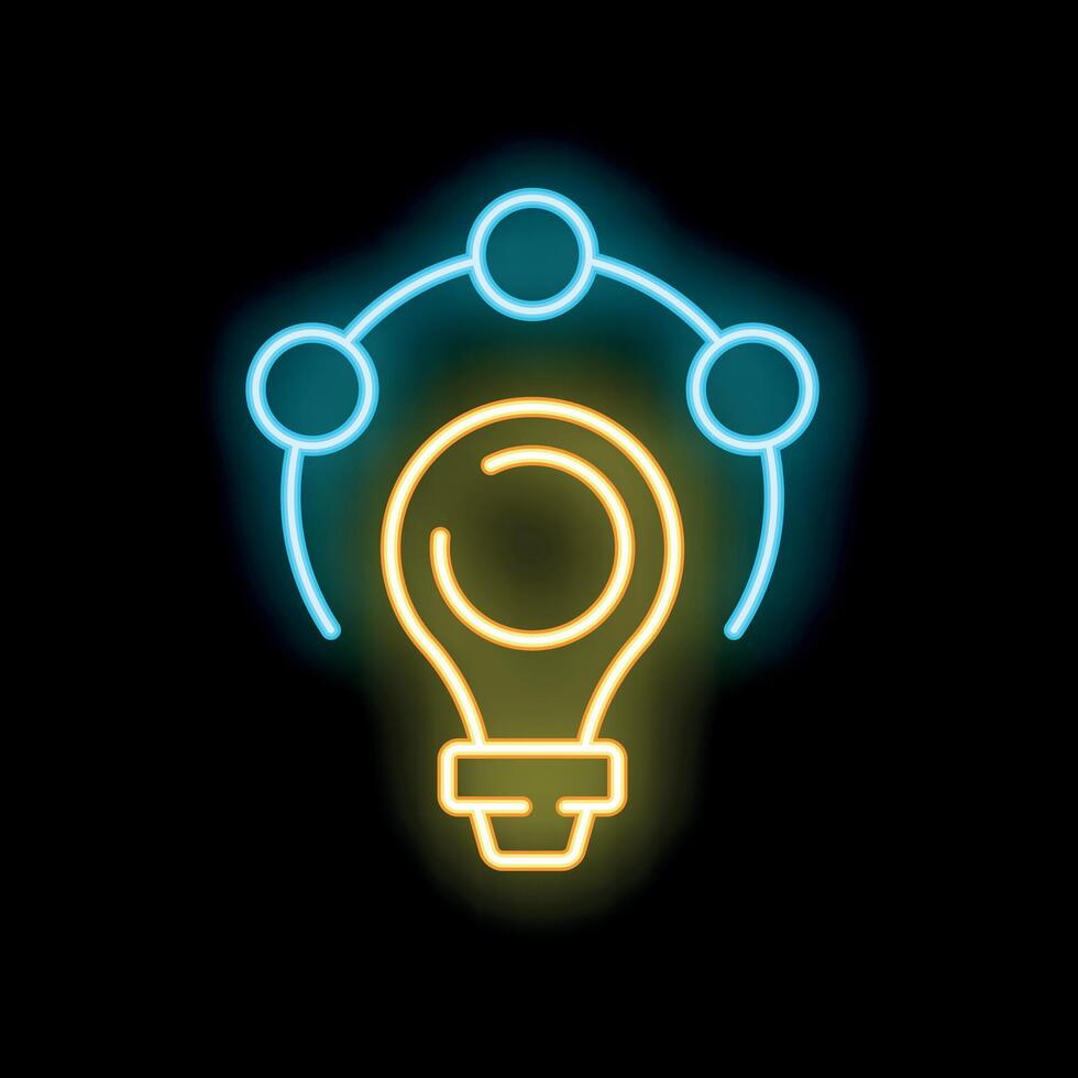 Neon lightbulb representing collaborative idea generation process vector