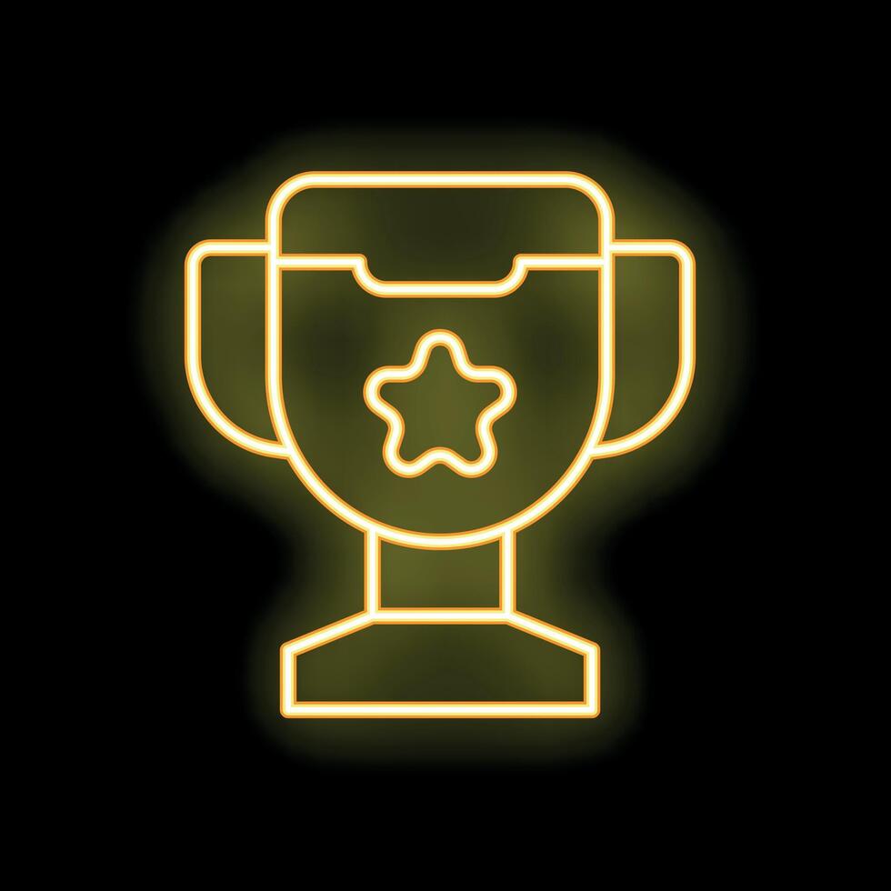 Yellow neon trophy shining on black background vector