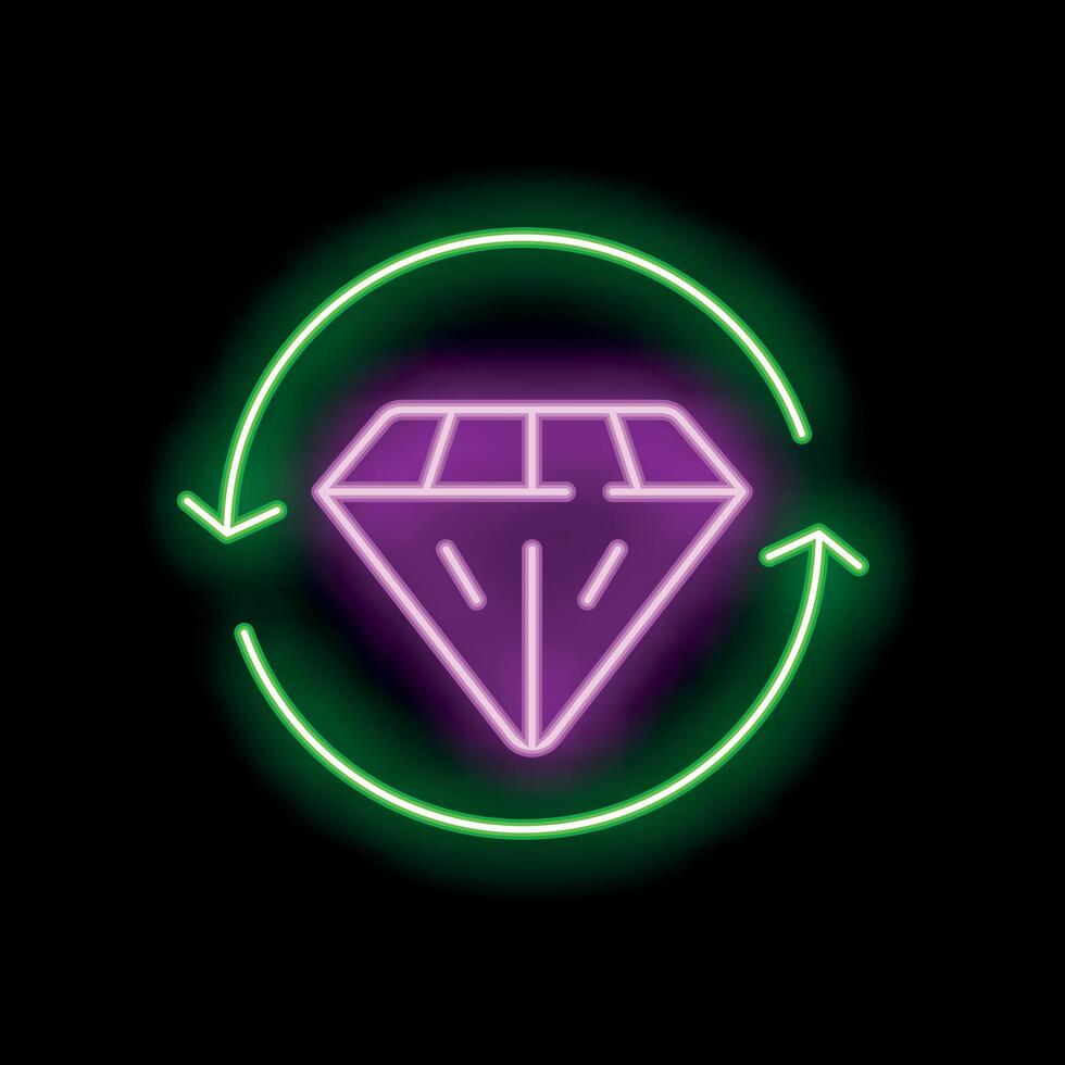 Neon sign representing circular economy with glowing diamond symbol vector