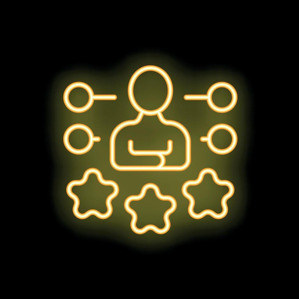 Businessman standing with arms crossed managing tasks with stars ranking system neon light style icon vector