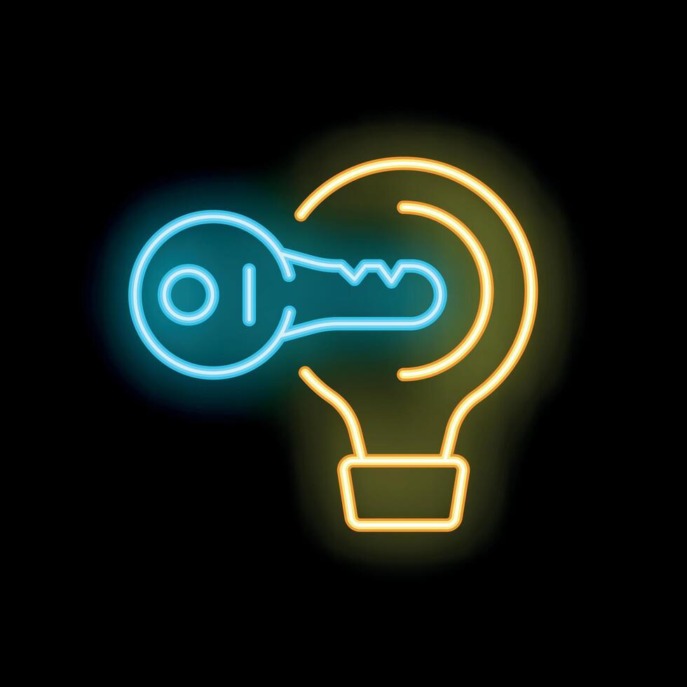 Neon icon of key unlocking light bulb idea vector