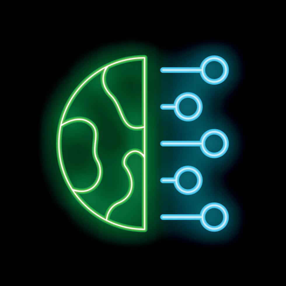 Neon icon of half earth globe connecting to digital network vector