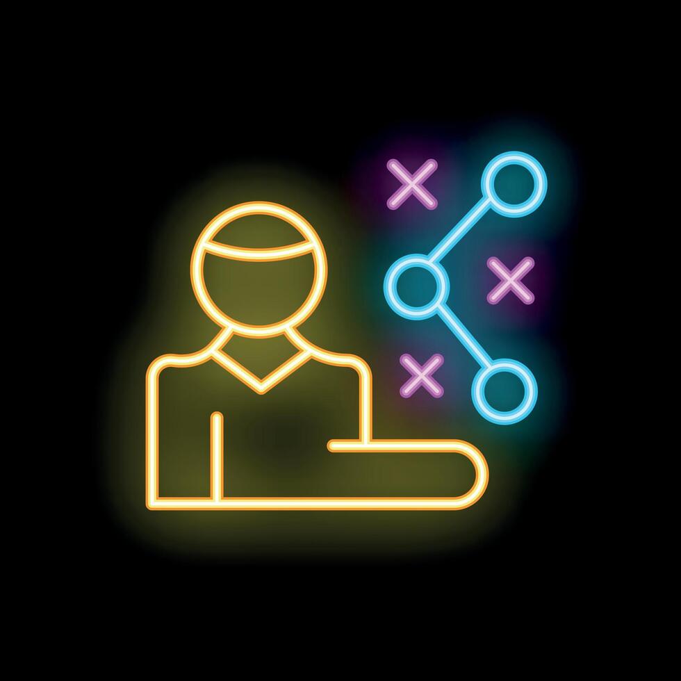 Businessman planning strategy with mind map neon sign icon vector