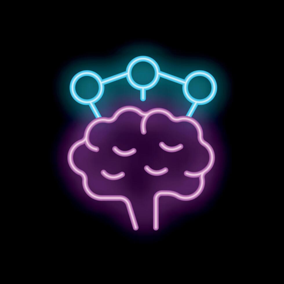 Neon brain illustration showing artificial intelligence concept vector