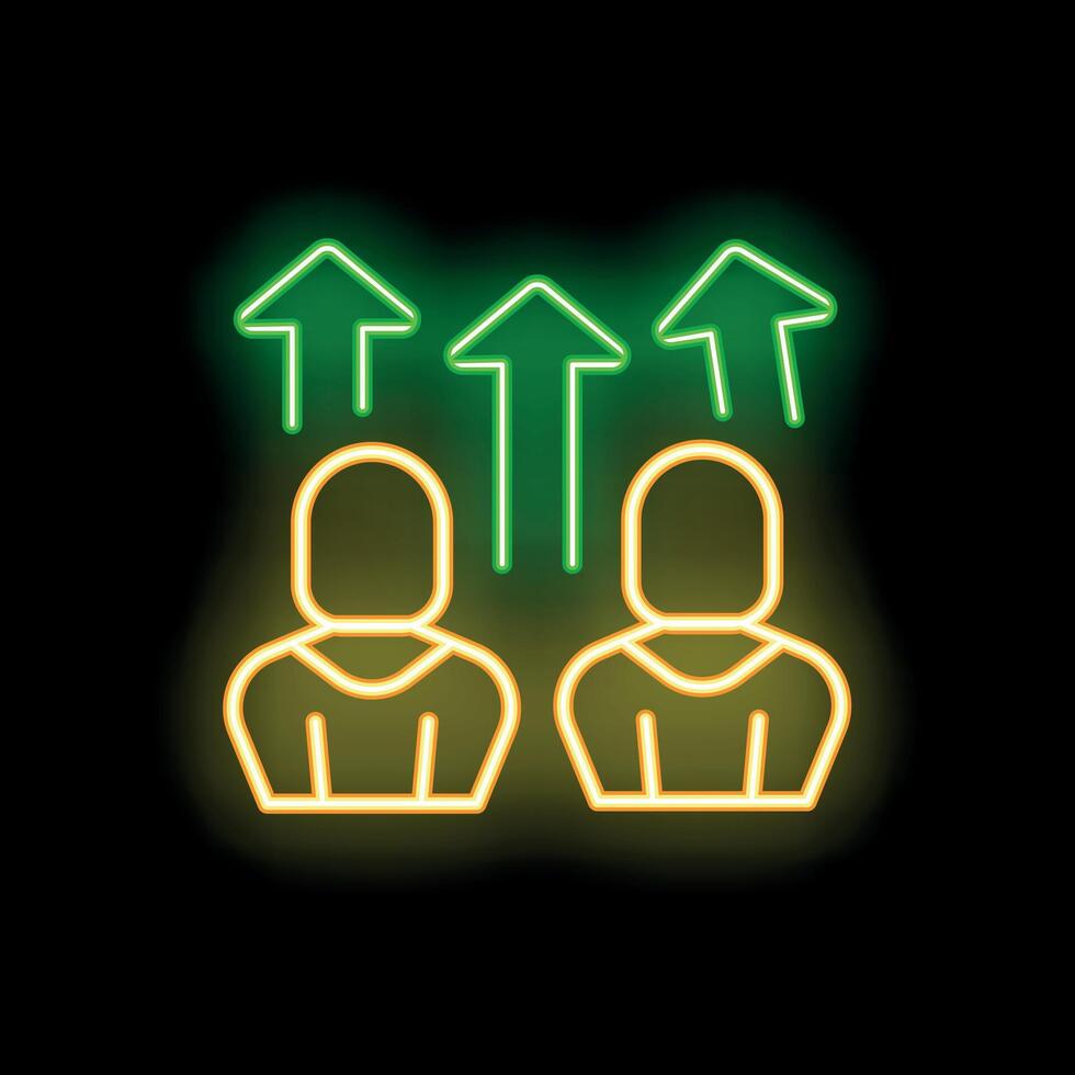 Neon icon of two businessmen moving up in business vector