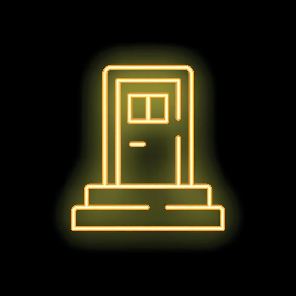 Neon sign representing house entrance with stairs and closed door vector